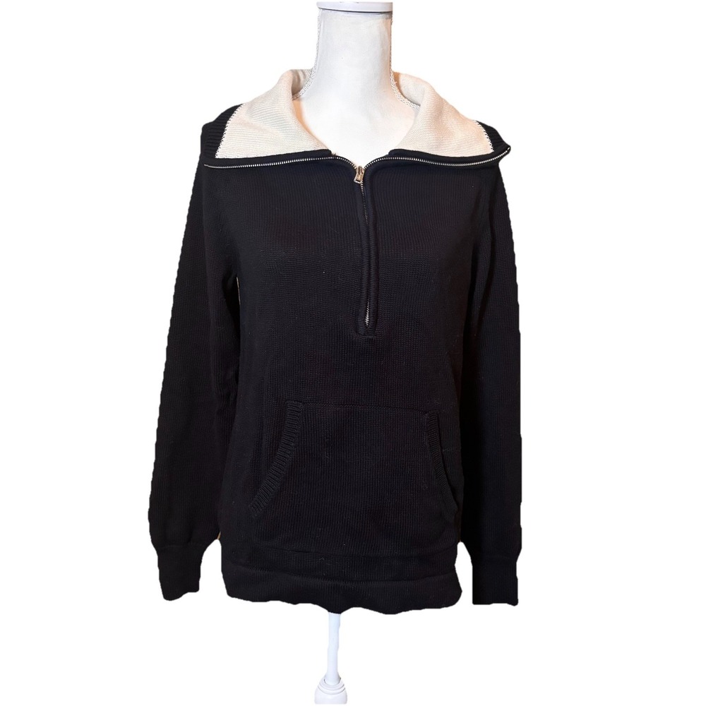 Lauren Ralph Lauren LRL Women's Sweater Large‎ Black Half Zip Cotton Pullover